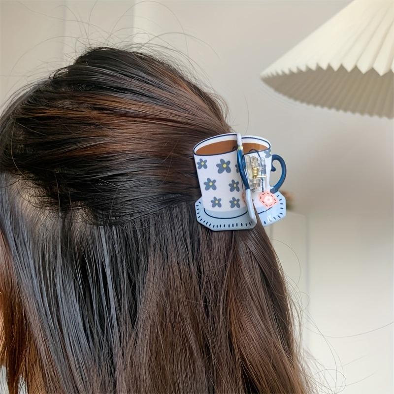 Floral Print Coffee Cup Hair Claw Small Hair Clip Hair Additions Ponytail Clip Shark Clip Additions Holiday Gift