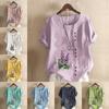 Женская модная лавандовая футболка с круглым вырезом и коротким рукавом, повседневная хлопковая льняная рубашка с рисунком, свободная летняя блузка, топы