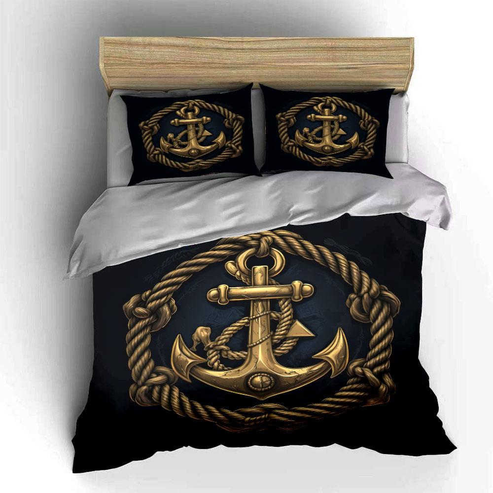 Nautical Anchor Rope Decor Set Bedding Set with 1 Duvet Cover 2 Pillowcases Single Double King Queen, Gift