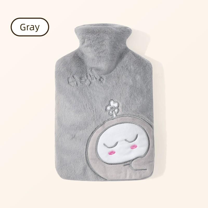 Hot Water Bottle with Thickened Water-Filled Plush Cover, Cute Cartoon Design, Warm Water Bag for Warming Hands and Stomach