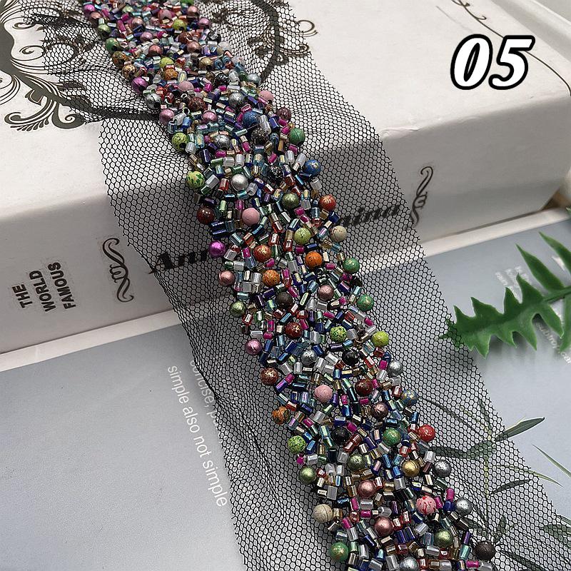 Кружевная лента с бисером Кружевная ткань Отделка бахромой из бисера Вышитая отделка воротника Африканская кружевная ткань Шитье DIY поделки