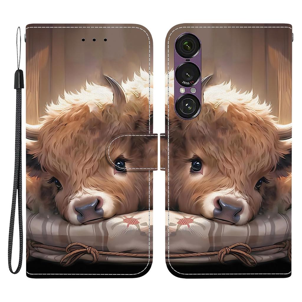 Кожаный чехол-книжка с подставкой и кошельком с рисунком для Sony Xperia 1 VII, чехол для телефона с ремешком на запястье