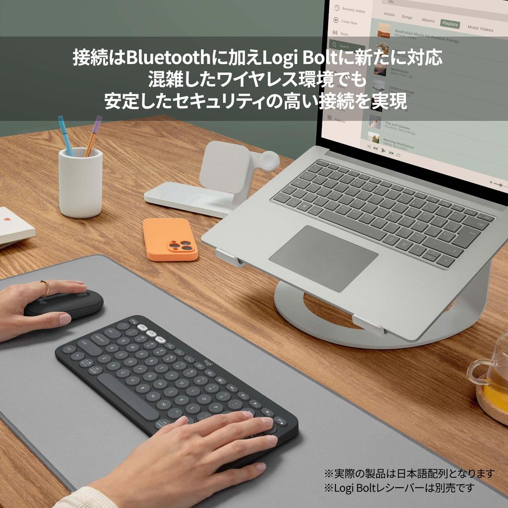 Беспроводная клавиатура Logitech PEBBLE KEYS 2 K380sGR: Тонкий, легкий (415г), Компактная, Bluetooth, Легкое переключение, Японская раскладка, 36 месяцев работы от батареи, C
