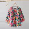Women Print Casual Round Neck 3/4 Sleeve Loose Blouse