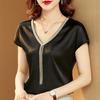 Women Silk Fashion Tops Solid V-neck Tassel Satin Bat Sleeve Blouse For Women Office Lady Loose Plus Size Blouse Blusa 15494