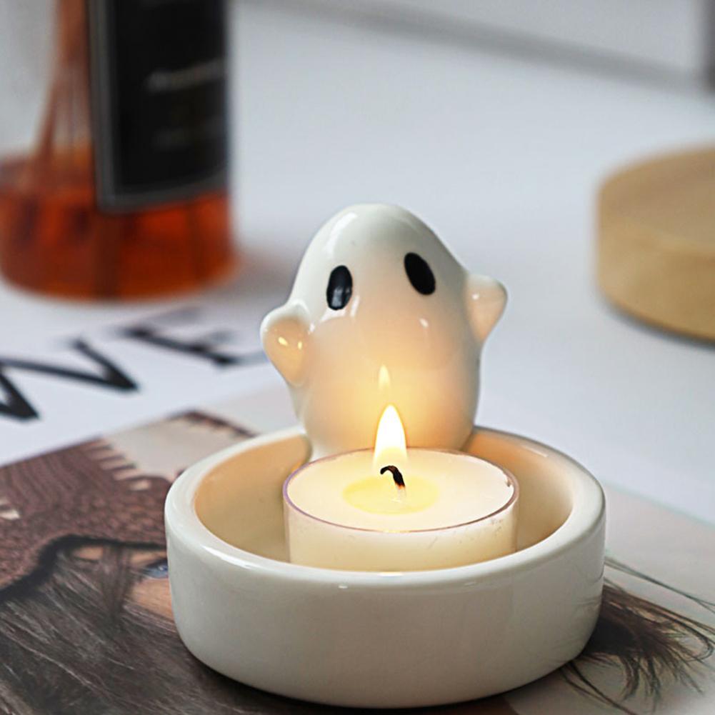 Ceramics Ghost Candle Holder Halloween Candle Holder Wedding Table Decor Candlestick Holder Cute Ghost Shape Candle Holder