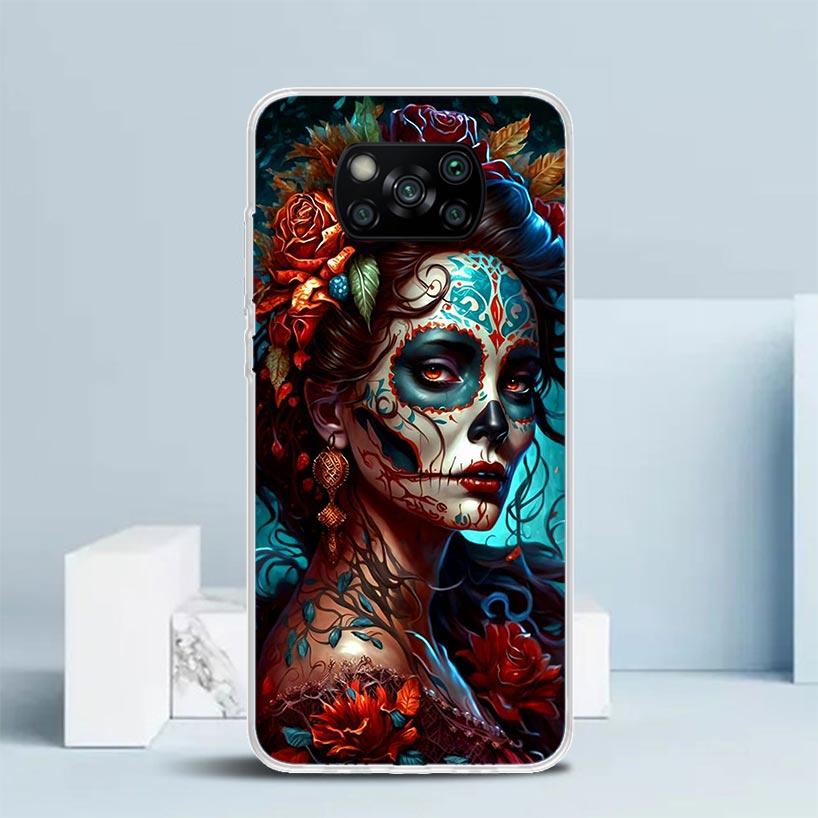 Чехол для телефона Catrina Beautiful Rose Girl Skull для Xiaomi Poco F7 Ultra X5 X6 X7 Pro M7 Redmi 15C 15 13C 13 12C 12 10C 10 10A 9 9C