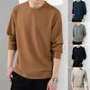 Men Fall Spring Top Solid Color Round Neck Long Sleeve Loose Thick Soft Pullover Casual Mid Length Simple Style Elastic Men Sweatshirt
