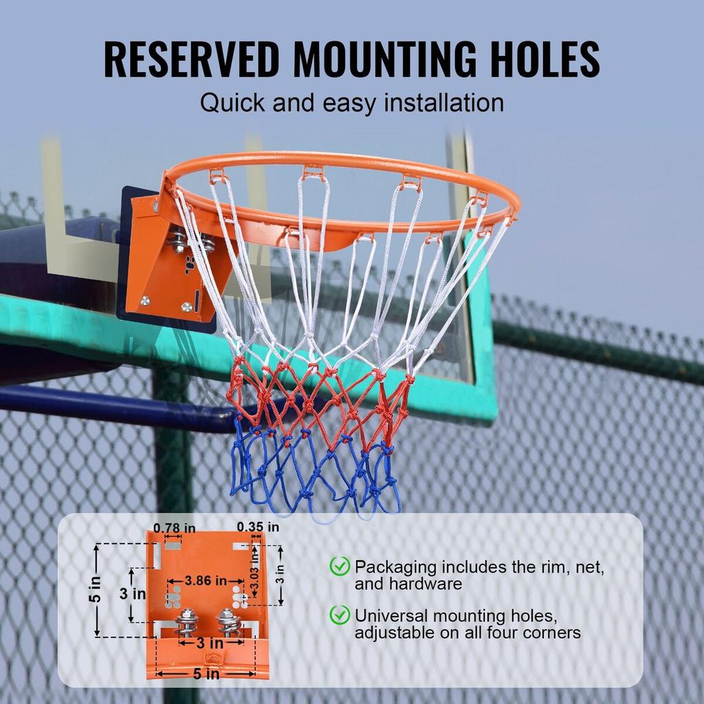 Basketball Rim, Wall Door Mounted Basketball Hoop, Heavy Duty Q235 Basketball Flex Rim Goal Replacement with Net, Standard 18" Indoor and Outdoor