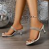 Cross-border Foreign Trade Large Size 2025 Summer New Temperament Square Head Rhinestone Slippers Stiletto High Heels Two Wear Cool Slippers