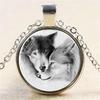 Chain Pendant Necklace Vintage Wolf Cabochon Tibetan Silver Glasses