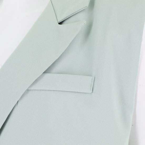 2 Pcs/Set Women Coat Pants Set Lapel Single Button Mid Length Cardigan Sleeveless Jacket Wide Leg High Waist Straight Trousers Lady Formal Commute