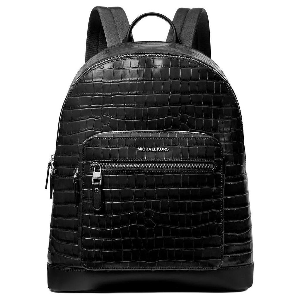 Michael Kors MK Hudson Metal Logo Zipper Closure Leather Backpack Men backpack Black 33F4LHDB2K-BLACK