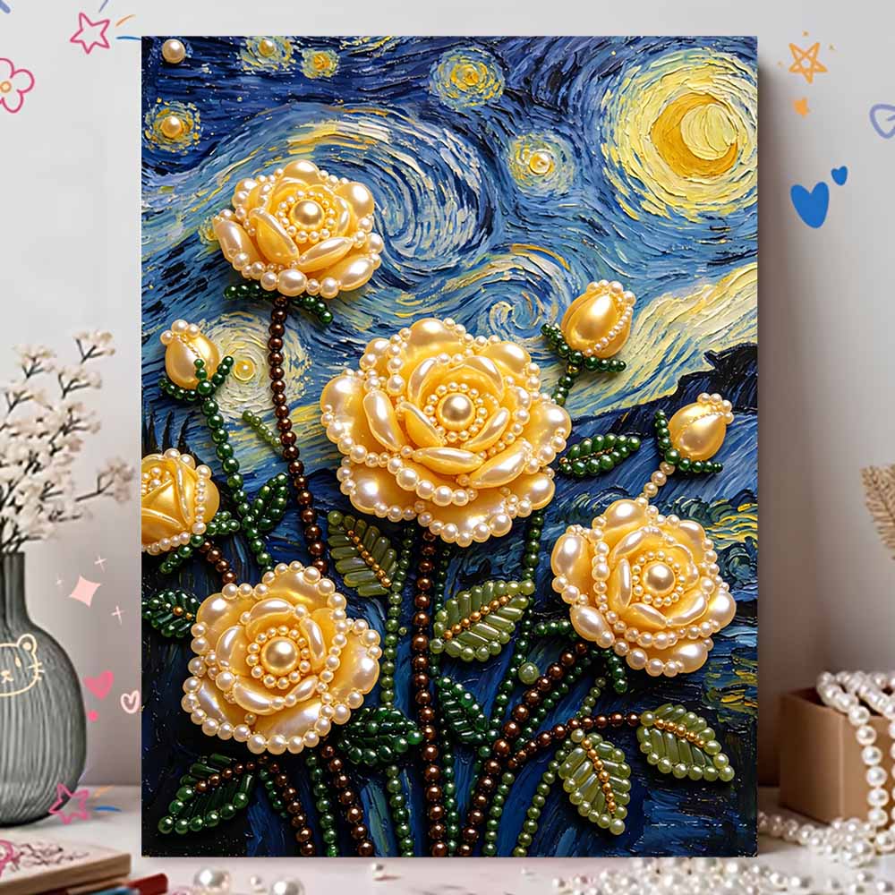 Набор для DIY-рисования жемчугом на холсте «Звездная ночь» Ван Гога, Желтая роза, Цветочный, 3D-мозаика из бисера, Расслабляющее ручное творчество для украшения стен дома, комнаты, Подарок