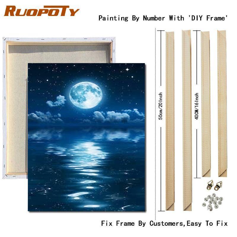 RUOPOTY Paint By Numbers Moon Scenery Unique Gift Home Decoration Picture By Number Sea Acrylic Drawing On Canvas