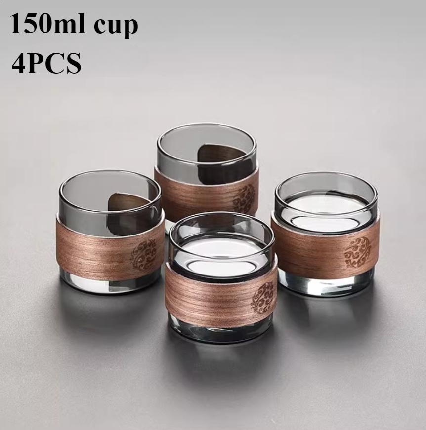 Thickened Glass Tea Cup with Wooden Ring Heat-resistant and Heat-resistant Water Cup Master Cup Household Glass Cup Coffee Cup