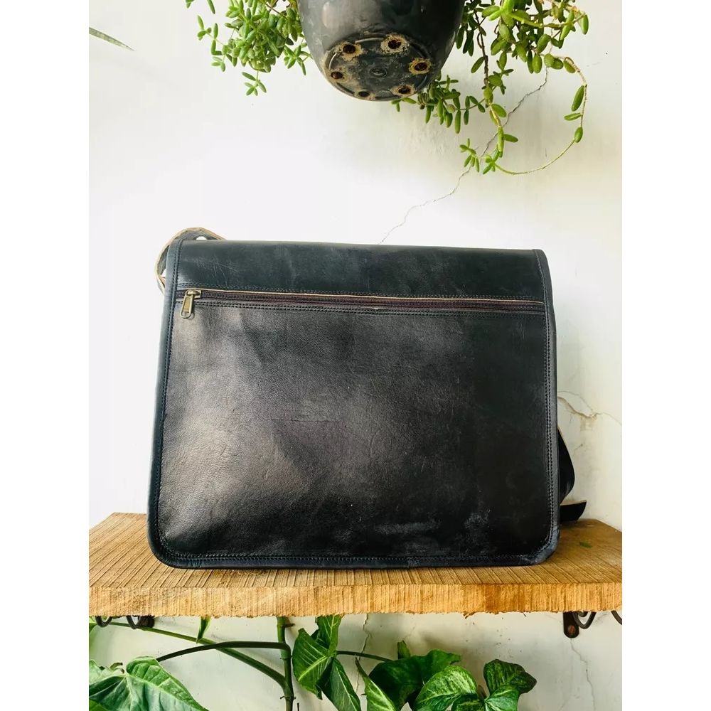 Мужская сумка-мессенджер из козьей кожи ручной работы, черная сумка для ноутбука  ( Бесплатная подарочная сумка-слинг коричневого цвета размером 9 x 7 x 3 дюйма )