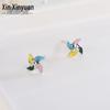S925 Silver Glaze Colorful Windmill Stud Earrings - Star Style, Simple & Cute