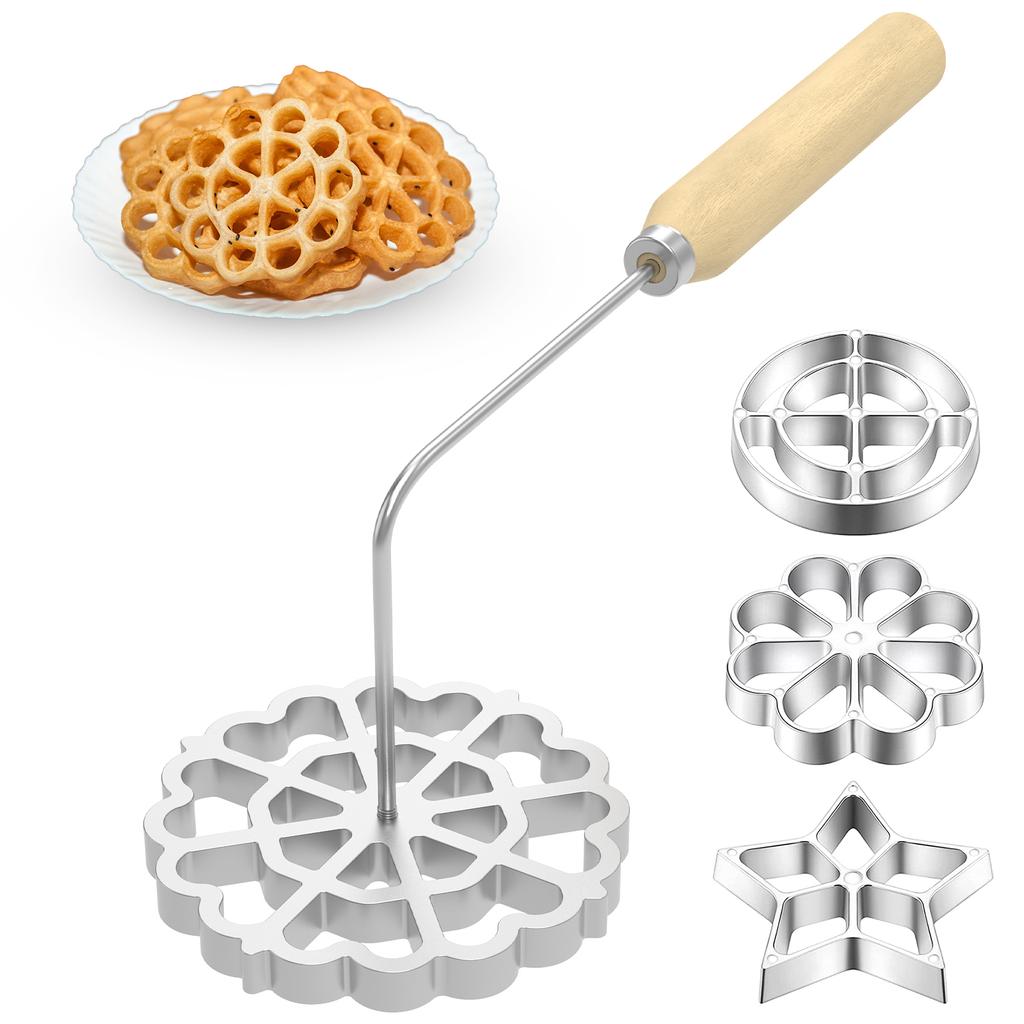Aluminum Rosette Maker Molds Bunuelos Mold With Handle Pastry Tools Achappam Cookie Maker Baking Cooking Kitchen Accessories