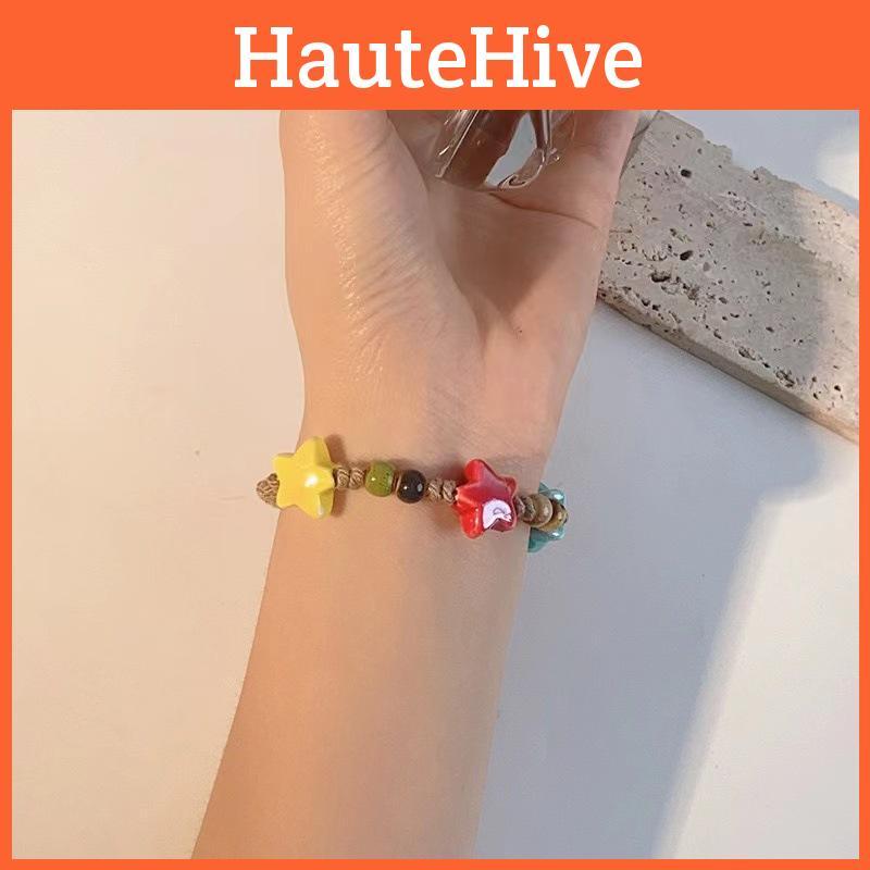Цветной Уникальный Пастельный Керамический Браслет с Бусинами с Дизайном Звезды Женский Для