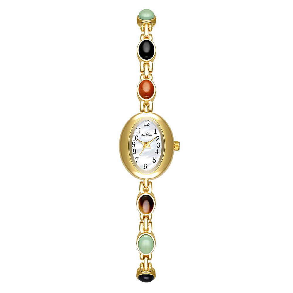 Luxury Gold Women Watches Natural Color Jade Bracelet Women's Quartz Wristwatch Small Oval Dial Fashion Dress Watch Gifts