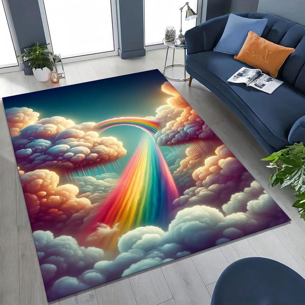 Colorful Rainbow Clouds Dream Sky Cartoon Rug for Bedroom Living Room Sofa Home Doormat Decor, Large Kid Play Non-slip Floor Mat