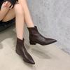 Модные ботильоны Женская мода Острый носок Комбинированные Задняя молния Мягкая подошва Водонепроницаемые Нескользящие Обувь на блочном каблуке