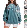Women's Casual Floral Print Round Neck Loose Long Sleeve Sweatshirt Top With Pocket