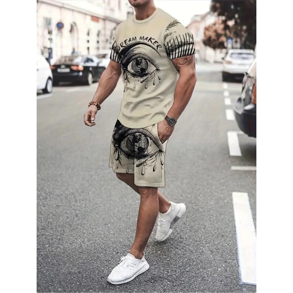 Гавайский кокосовый 3D-принт, модный мужской костюм с круглым вырезом, повседневный, с коротким рукавом и шортами, модный уличный костюм в стиле Харадзюку