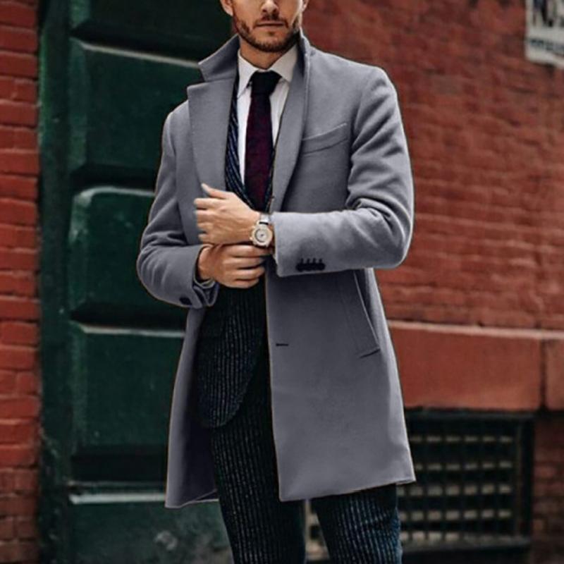 Модное британское мужское шерстяное пальто с длинным рукавом на осень и зиму