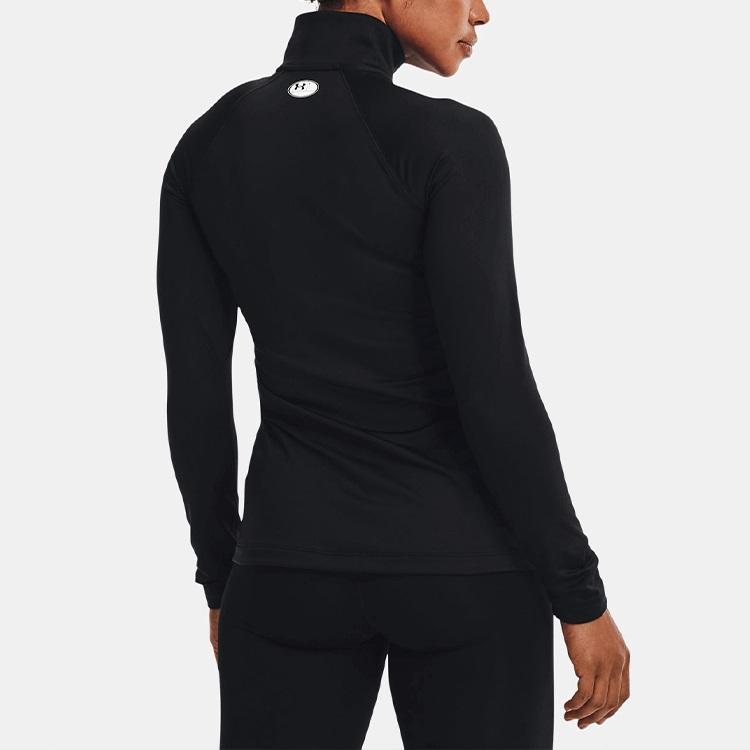 Under Armour Authentics ColdGear® принтованная спортивная футболка с полумолнией и воротником-стойкой, длинным рукавом, женские топы, черный цвет 1368699-001