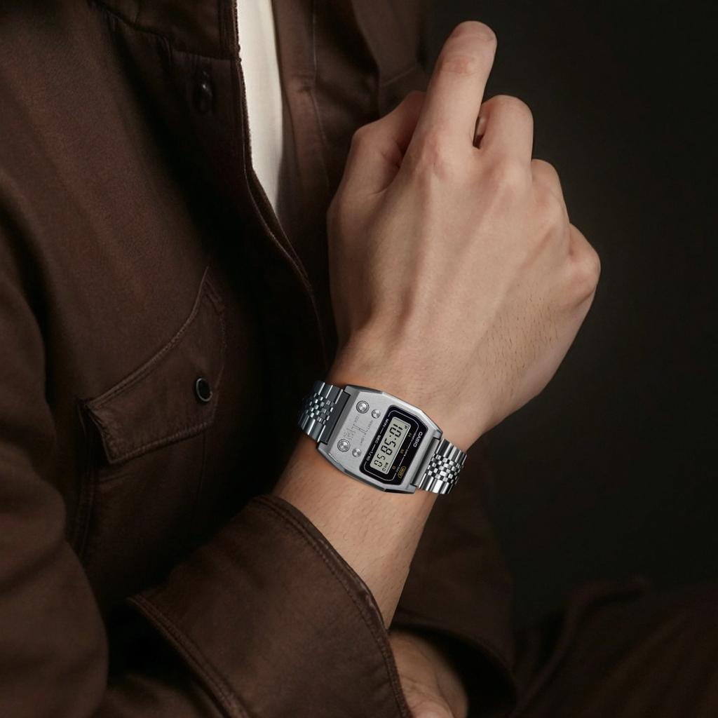 Casio Часы с кварцевым механизмом, водостойкие, серия Vintage, ремешок из нержавеющей стали, мужские часы, серебристые A1100D-1VT