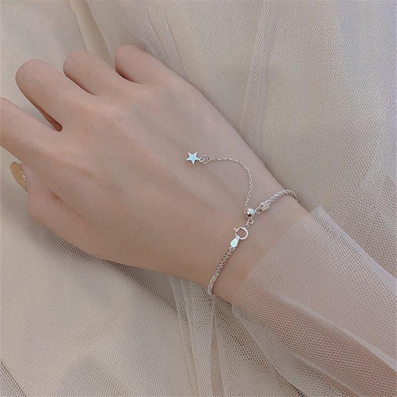 Fashion 925 Sterling Silver Star Bead Charm Bracelet &Bangle For Women Wedding Jewelry Accessories Sl059