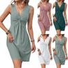Женское летнее платье без рукавов с V-образным вырезом, завязанным узлом на груди и плиссированной талией
