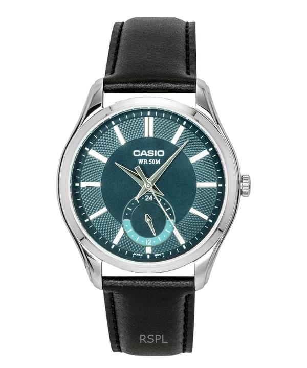 Casio Мужские кварцевые часы MTP-B315L-3AV с аналоговым циферблатом зеленого цвета и кожаным ремешком