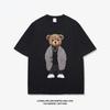 Summer New Fashion Brand American Retro Bear Printed T-shirt for Unisex and Unisex Loose Round Neck Casual Street Short Sleeve Top
