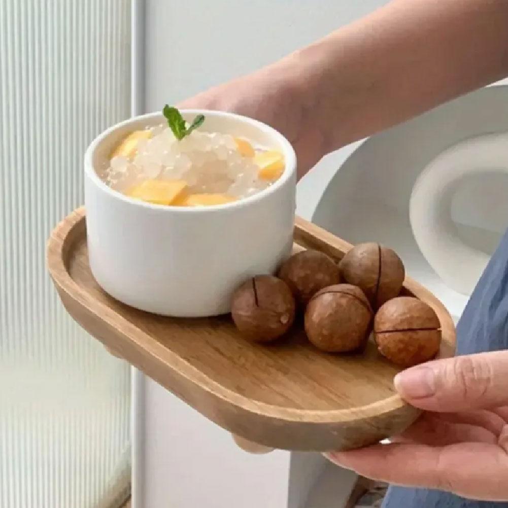 Elegant Wooden Tray Convenient Pedestal Stand Plate Multifunctional Jewelry Home Storage Food Dessert Display Trays Decor