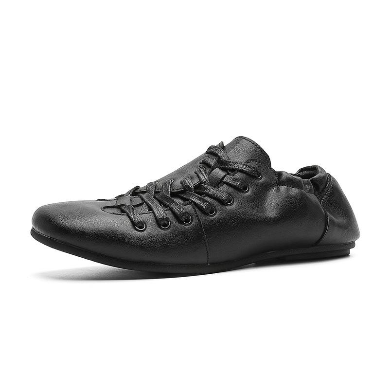 Retro pleated, oblique lace-up flat-bottomed German training shoes men's niche Derby shoes-J