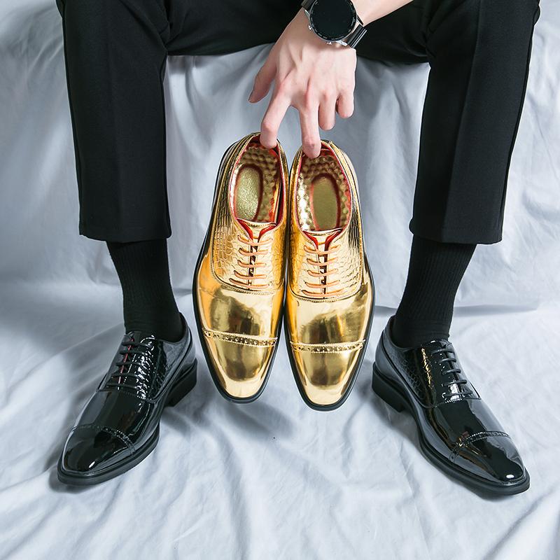 FashionNew Men's Casual Shoes Classic Embossed Gold Patent Leather Shoes Comfortable Business Dress Shoes Man Loafers Plus Size 38-46
