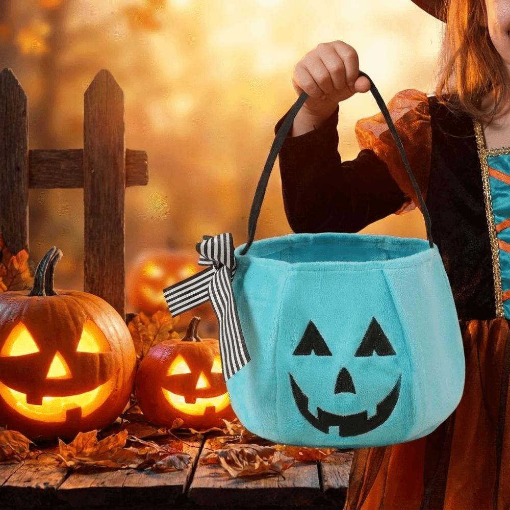 Gift Basket Portable Pumpkin Bucket Sugar Bag Lace Bow Eco Friendly Bow Candy Bag Cartoon Trick Or Treat Bags Halloween Party