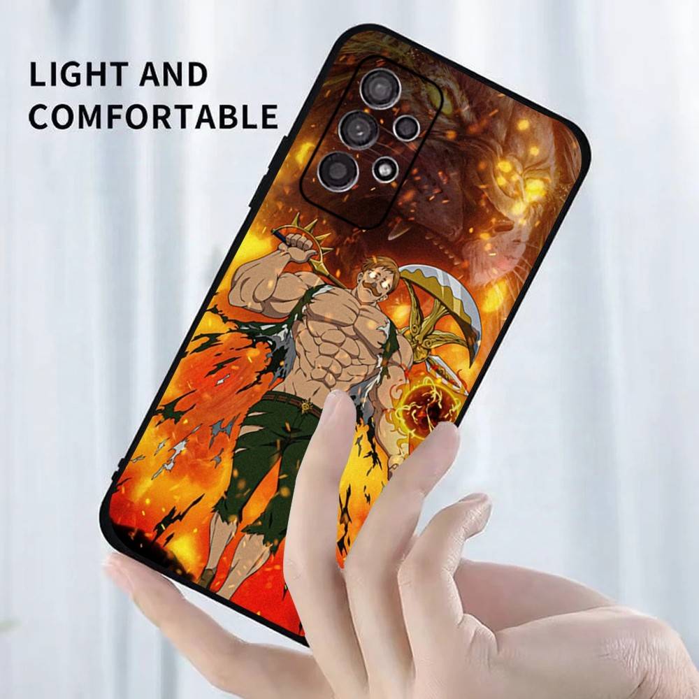 E-Escanor Sun Cartoon Phone Case For Samsung S25,S24,S23,S22,S21,S20,S10,Ultra,Plus,Lite,FE,Soft Silicone Black Cover