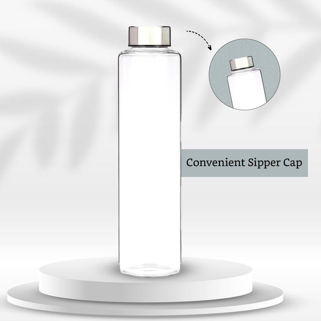 Borosilicate Glass Fridge Bottle with Leak Proof Stainless Steel Cap | 1000 Ml
