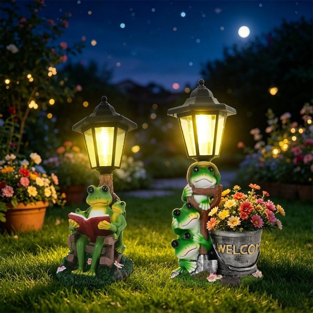 Lifelike Frog Plant Pot Light Weatherproof Solar Frog Lamp Frog Statue Solar Light Pathway Decor