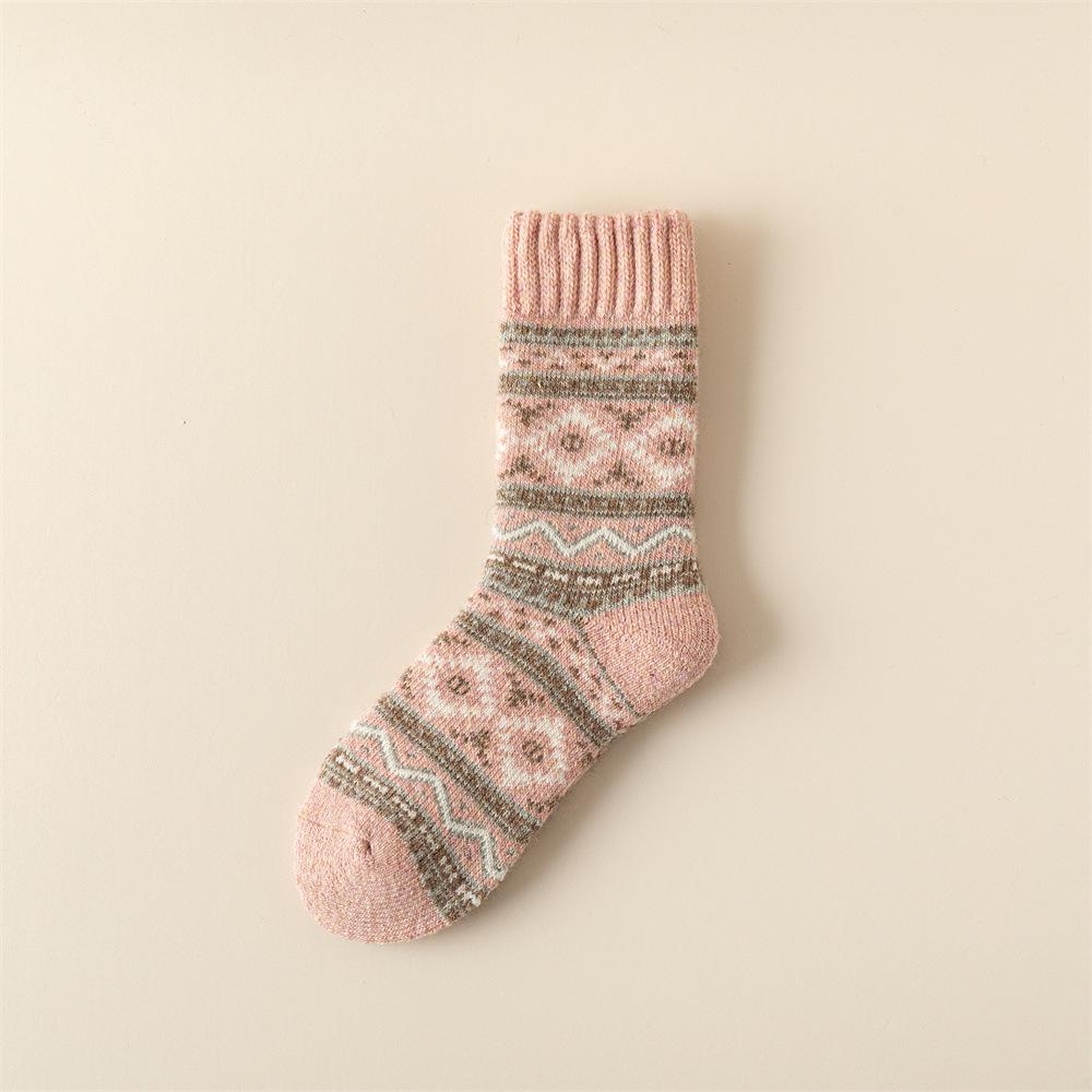 Women's Retro Ethnic Wool Socks - Warm, Fleece-Lined, Mid-Calf for Autumn/Winter