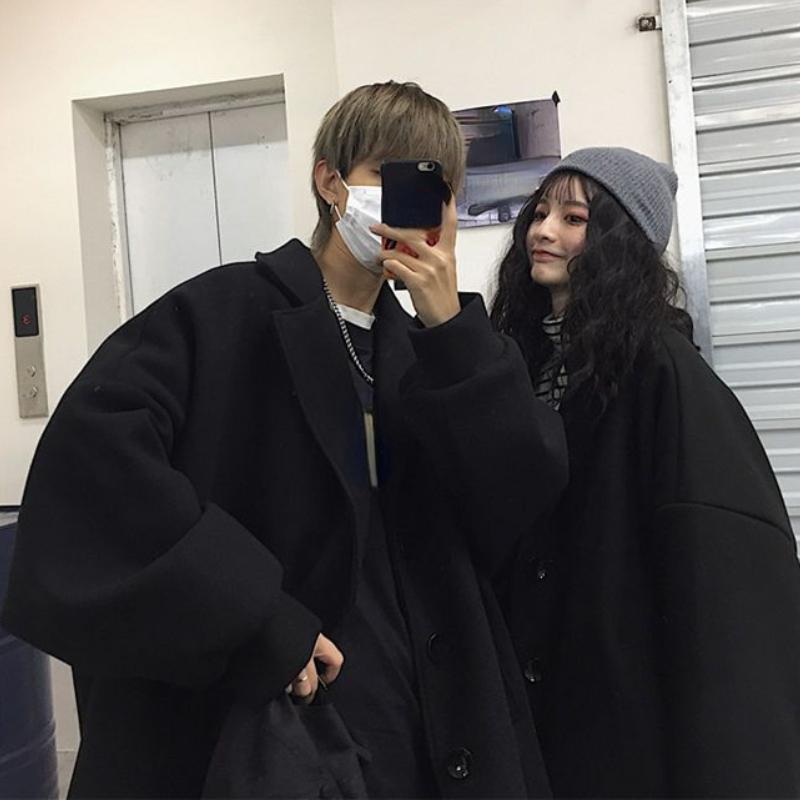 Женское шерстяное пальто Корейская версия Harajuku Ретро Свободное парное утолщенное стеганое шерстяное пальто