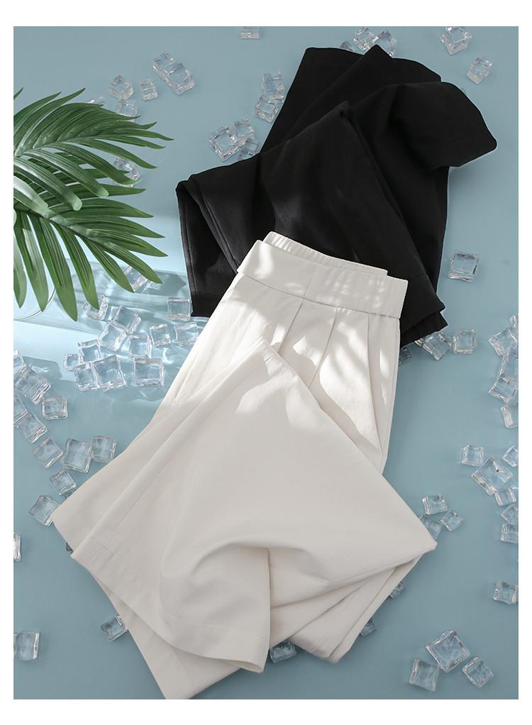 Double pleated elastic waist thin straight leg pants for women