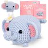 Complete Animals Crochet Kit for Beginners Pre-Started Tape Yarn Tools Elephant Dog Butterfly Frog Complete DIY Kit for Adults Kids