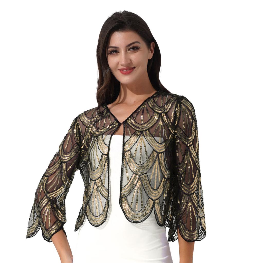 Women Lace Bolero Long Sleeve Hook-Eye Closure Shrug Cardigan Wedding Event Dress Accessories