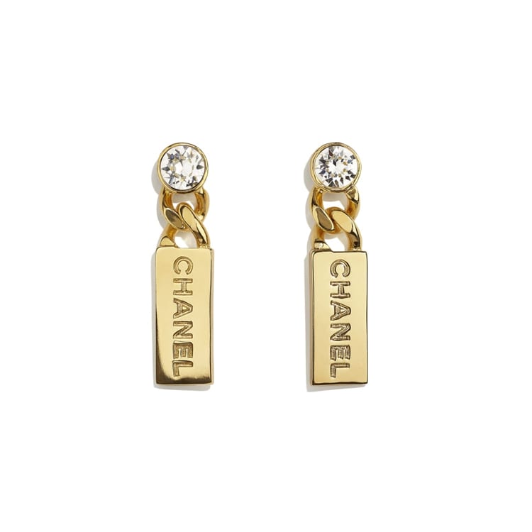 Chanel 2021 Plated Rhinestone Tag Drop Push Back Earrings costume earrings AB5715-B04928-NB232