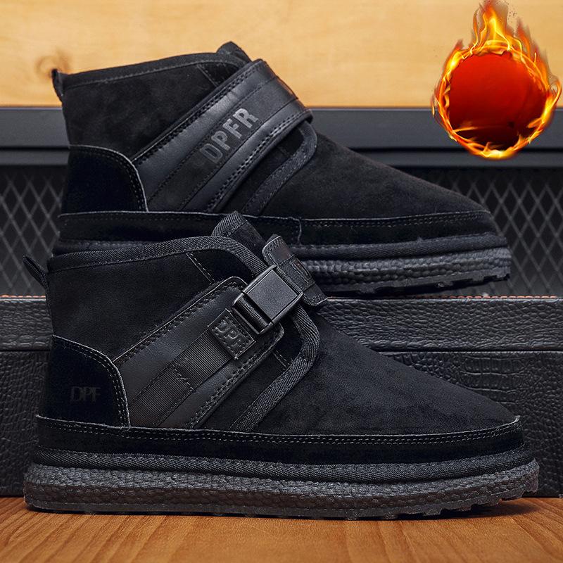 Мужские зимние ботинки, новые повседневные универсальные хлопковые ботинки, нескользящие, дышащие, с флисовой подкладкой, теплые короткие ботинки, хлопковая обувь